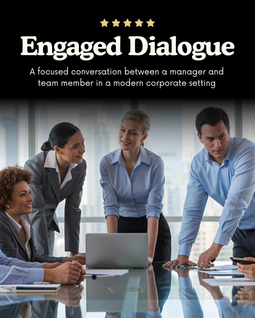 Two colleagues in a focused one-on-one meeting with manager actively listening